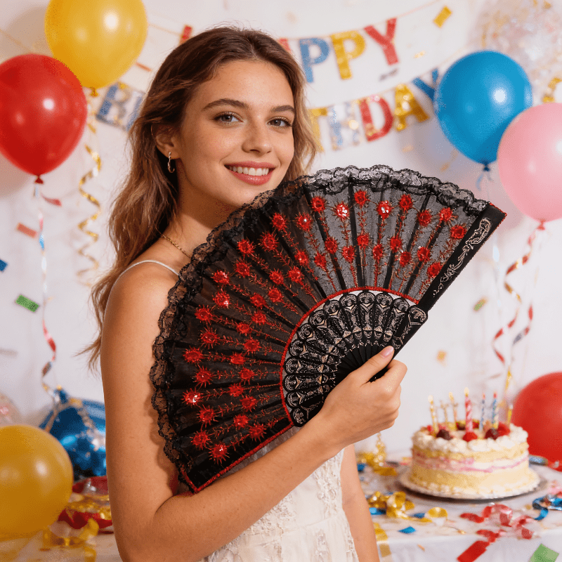 Spanish Style Folding Hand Fan - Tassel Fringe Trim recension och pris